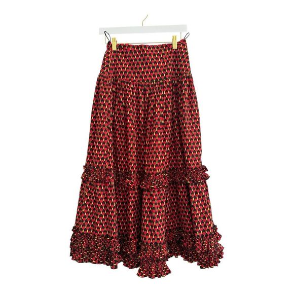 LA DoubleJ Red and Black Patterned Maxi Skirt - Picture 1 of 5